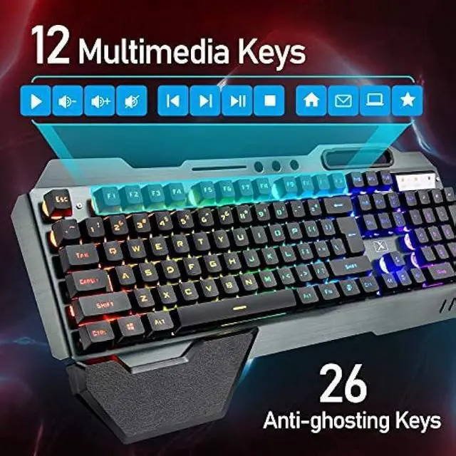 Alt view image 13 of 14 - Wireless Gaming Keyboard and Mouse with Rainbow LED 16RGB Backlit Rechargeable 4800mAh Battery Metal Panel Mechanical Ergonomic Feel Waterproof Dustproof 7 Color Mute Mice for Laptop PC Gamer(Black)