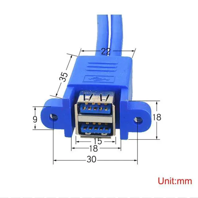 Alt view image 12 of 12 - 19 / 20 Pin female USB header to Dual USB 3.0 Tyep A Female Cable Double deck USB3.0 Splitter Cable panel screws holes