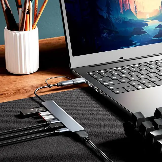 Alt view image 12 of 14 - Upgrade USB C/USB Hub Aluminum 7 in 1 USB C & USB Hub with USB 3.0 USB 2.0 Ports for PC/Laptops/MacBook Pro/Air/iMac/iPad and More Devices