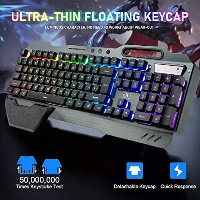 Alt view image 9 of 14 - Wireless Gaming Keyboard and Mouse with Rainbow LED 16RGB Backlit Rechargeable 4800mAh Battery Metal Panel Mechanical Ergonomic Feel Waterproof Dustproof 7 Color Mute Mice for Laptop PC Gamer(Black)
