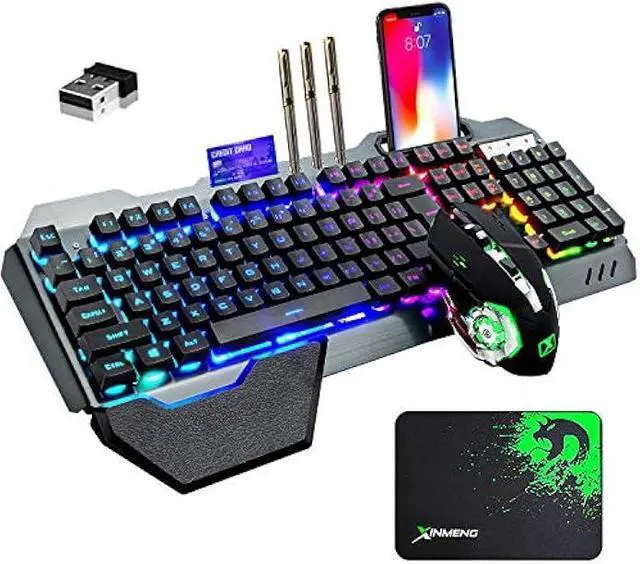 Alt view image 8 of 14 - Wireless Gaming Keyboard and Mouse with Rainbow LED 16RGB Backlit Rechargeable 4800mAh Battery Metal Panel Mechanical Ergonomic Feel Waterproof Dustproof 7 Color Mute Mice for Laptop PC Gamer(Black)