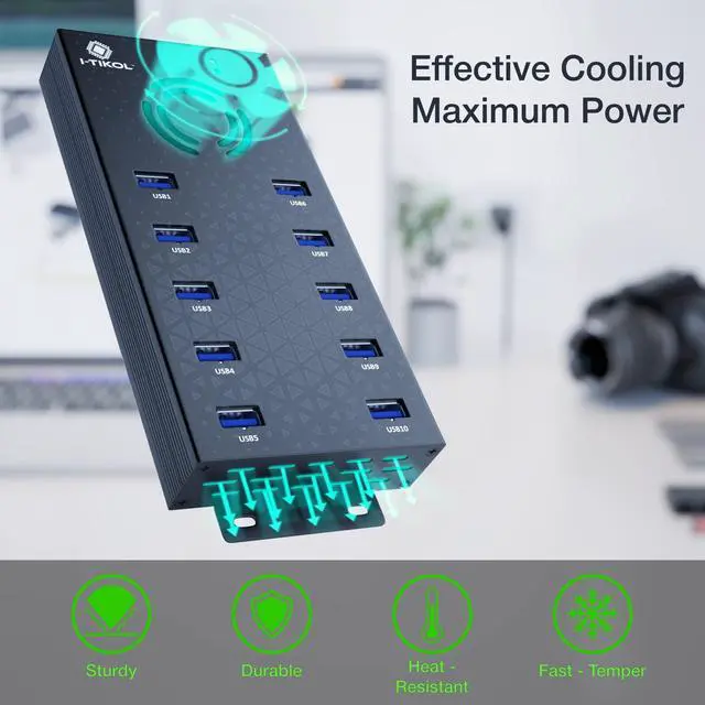 Alt view image 5 of 5 - USB 3 0 Hub - 10 Ports Powered USB Hub - Charging & High-Speed Data Transfer USB Expander Hub - up to 5Gbps High-Speed USB Splitter - Aluminum Alloy Multiple USB Port Hub for Laptop Phone Tablet PC