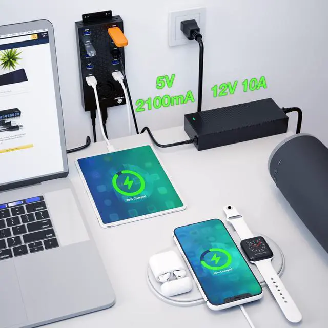 Alt view image 4 of 5 - USB 3 0 Hub - 10 Ports Powered USB Hub - Charging & High-Speed Data Transfer USB Expander Hub - up to 5Gbps High-Speed USB Splitter - Aluminum Alloy Multiple USB Port Hub for Laptop Phone Tablet PC