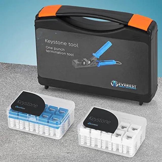 Alt view image 7 of 10 - Everest Media Solutions easyJACK (CAT6A Kit) - Speed Termination Tool, with 10 Blue & 10 White CAT6A Keystone Jacks - Punch Down Ethernet Crimper for EMS RJ45 UTP Female Connectors