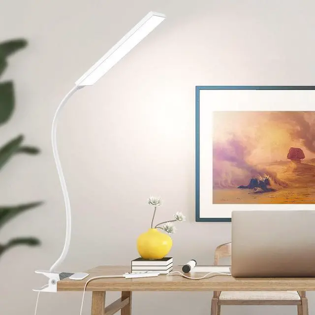 Alt view image 8 of 14 - Vansuny Clip on Light LED Desk Lamp with Eye-Caring LED Light and Metal Clip, 11 Level Brightness 3 Color Modes, Power by USB Port 5W Flexible Gooseneck Reading Light for Home and Office (5W, White)