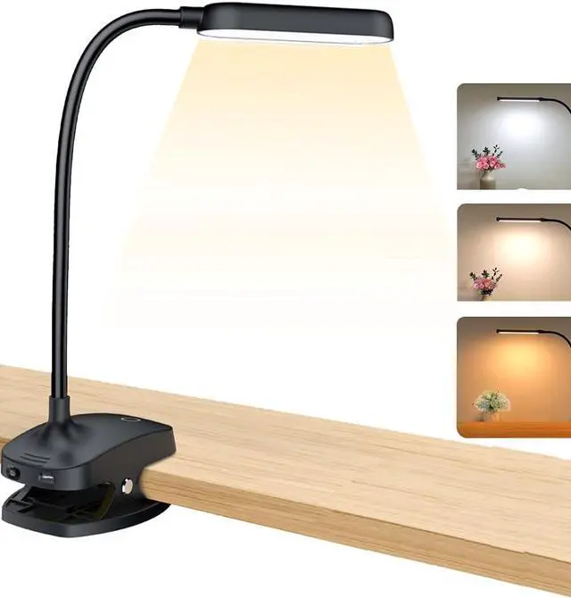 Alt view image 9 of 15 - COLORLIFE Desk Lamp Battery Operated Rechargeable Clip On Reading Light Light up to 100 hrs Flexible Gooseneck Cordless Dimmable Lamp for Desk Bed Headboard Piano (Black)