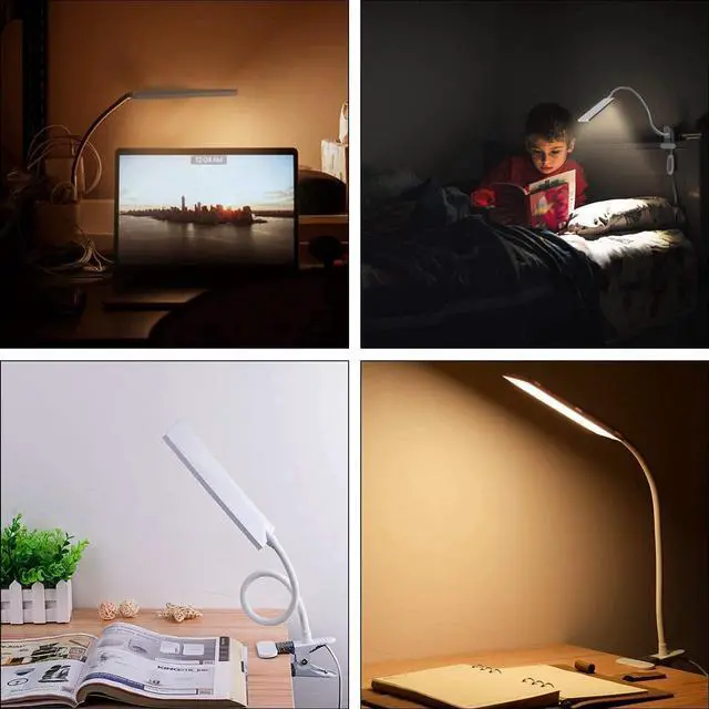 Alt view image 14 of 14 - Vansuny Clip on Light LED Desk Lamp with Eye-Caring LED Light and Metal Clip, 11 Level Brightness 3 Color Modes, Power by USB Port 5W Flexible Gooseneck Reading Light for Home and Office (5W, White)