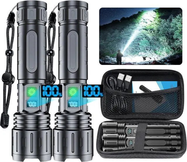 Alt view image 8 of 14 - Flashlights 20000 High Lumens Rechargeable - 20H Runtime 1500 Meters Long Beam Super Bright LED Flash Light with Power Display & IPX5 Waterproof for Camping 5 Modes Zoomable Handheld Flashlight 2pcs