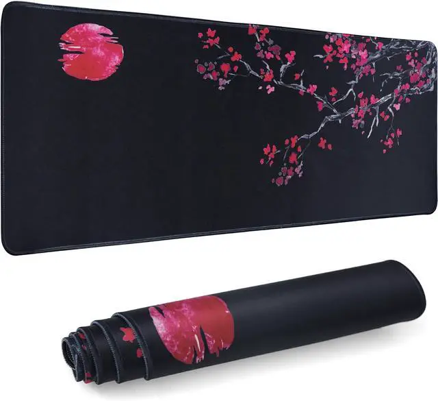 Alt view image 8 of 14 - Large Gaming Mouse Pad Big Desk Mat for Keyboard and Mouse Full Desk Pad for Office Computer Laptop PC Long Mouse Mat for Desk Black Cherry Blossom Portable Aesthetic Non Slip Waterproof Pretty