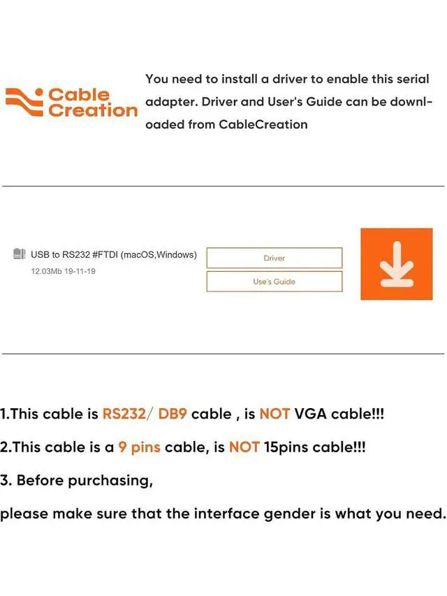 Alt view image 6 of 7 - CableCreation USB to RS232 Adapter with PL2303 Chip (3-Pack), 3 Feet Gold Plated DB9 Male Serial Converter Cable for Windows 11,10, 8.1, 8,7, Linux, macOS, Black