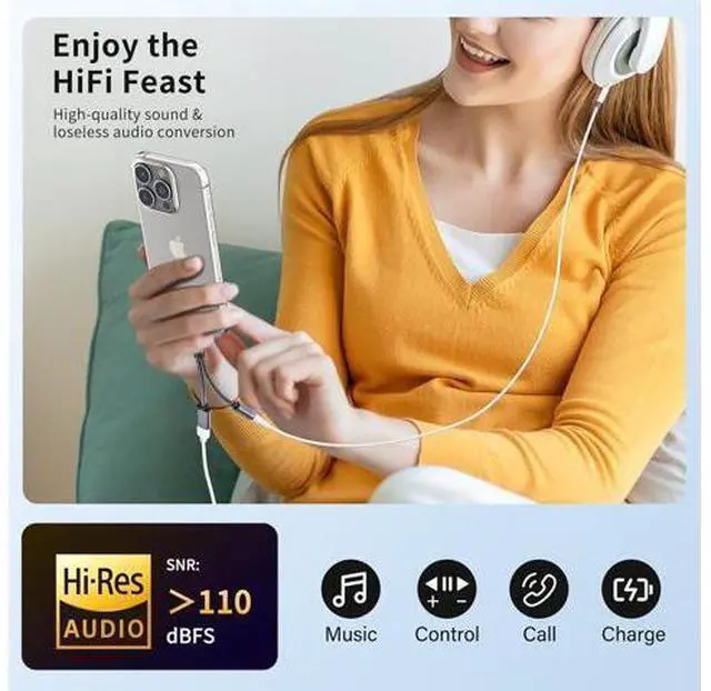 Alt view image 9 of 14 - USB C to 3.5mm Female Headphone and Charger Adapter 2-in-1 Type USBC to Aux Audio Jack Hi-Res DAC Adapter and Fast Charging Dongle Cable Compatible with iPhone 16/15 Pro Max Galaxy S22 S21 S20 Pixel