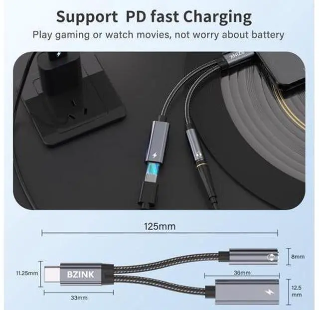 Alt view image 10 of 14 - USB C to 3.5mm Female Headphone and Charger Adapter 2-in-1 Type USBC to Aux Audio Jack Hi-Res DAC Adapter and Fast Charging Dongle Cable Compatible with iPhone 16/15 Pro Max Galaxy S22 S21 S20 Pixel