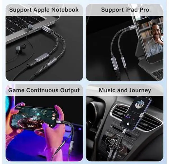 Alt view image 13 of 14 - USB C to 3.5mm Female Headphone and Charger Adapter 2-in-1 Type USBC to Aux Audio Jack Hi-Res DAC Adapter and Fast Charging Dongle Cable Compatible with iPhone 16/15 Pro Max Galaxy S22 S21 S20 Pixel