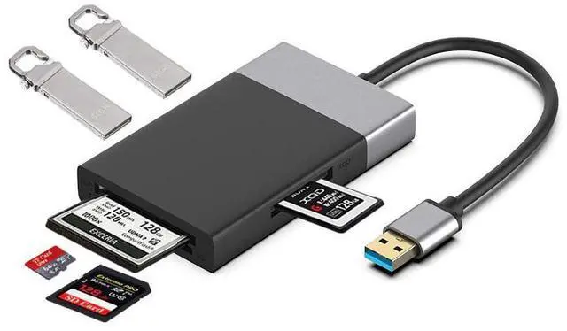 Alt view image 8 of 10 - 6 In 1 Multi Memory Card Reader USB 3.0 2 Port HUB Adapter for XQD CF TF MicroSD Compact Flash USB3.0 Card Reader PC High Speed