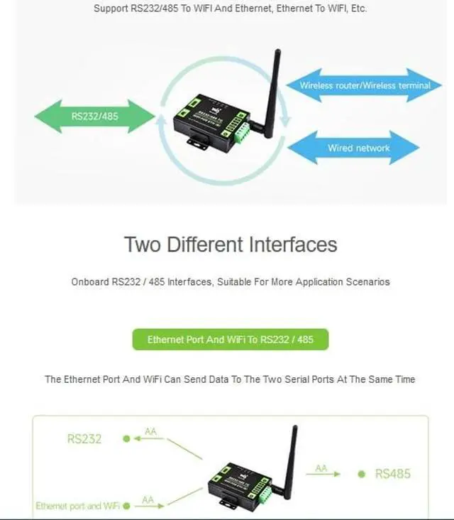 Alt view image 8 of 10 - Waveshare Industrial Grade Serial Server RS232/RS485 to WiFi and Ethernet, Ethernet to WiFi Converter with Metal Case, Modbus Gateway/MQTT Gateway, Support Wail-Mount and Rail-Mount DC 6~36V