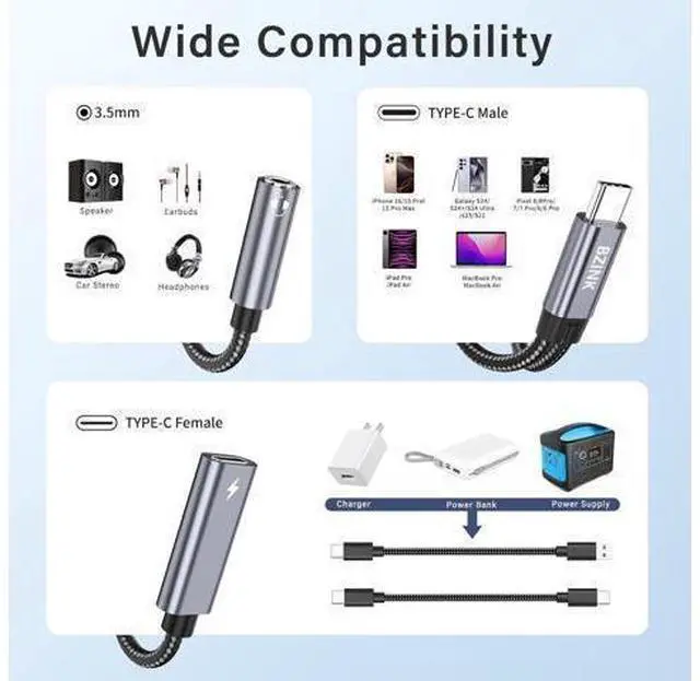 Alt view image 14 of 14 - USB C to 3.5mm Female Headphone and Charger Adapter 2-in-1 Type USBC to Aux Audio Jack Hi-Res DAC Adapter and Fast Charging Dongle Cable Compatible with iPhone 16/15 Pro Max Galaxy S22 S21 S20 Pixel