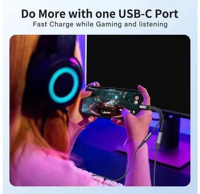Alt view image 11 of 14 - USB C to 3.5mm Female Headphone and Charger Adapter 2-in-1 Type USBC to Aux Audio Jack Hi-Res DAC Adapter and Fast Charging Dongle Cable Compatible with iPhone 16/15 Pro Max Galaxy S22 S21 S20 Pixel