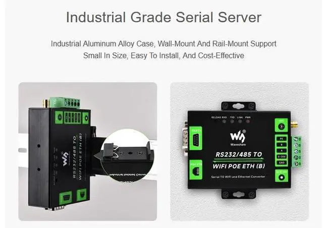 Alt view image 10 of 10 - Waveshare Industrial Grade Serial Server RS232/RS485 to WiFi and Ethernet, Ethernet to WiFi Converter with Metal Case, Modbus Gateway/MQTT Gateway, Support Wail-Mount and Rail-Mount DC 6~36V