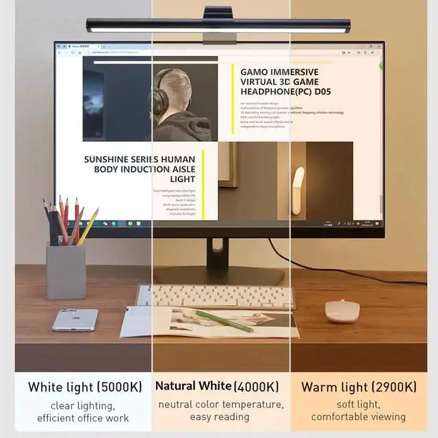 Alt view image 7 of 10 - Eye-Care LED Desk Lamp Non Flickering Stepless Dimming For Computer PC Monitor Screen bar Hanging Light office Reading Lamp