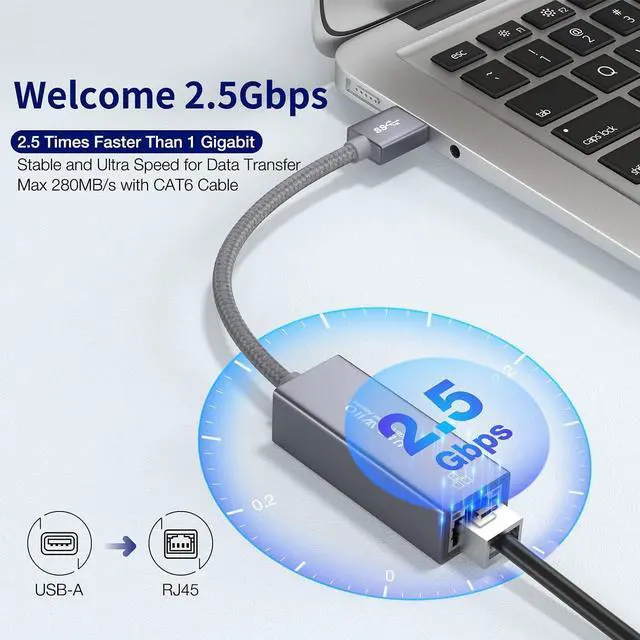Alt view image 10 of 15 - USB 2.5Gb Ethernet Adapter, USB 3.0 to 2.5 Gigabit RJ45 LAN Network Adapter Cable, 10/100/1000/2500M Full Speed NIC for Mac OS, iOS, Windows, Linux, Dell XPS, Thinkpad X, Synology NAS, PC
