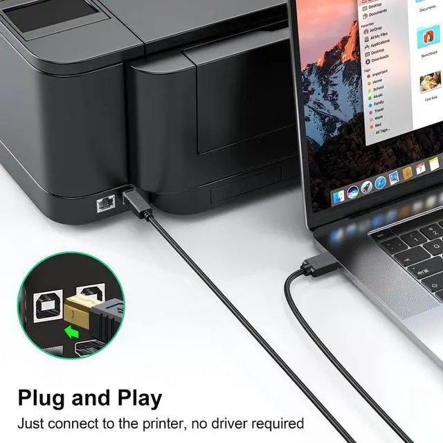 Alt view image 11 of 14 - Printer Cable 25 ft USB Printer Cable Cord Type A-Male to B-Male Printer USB Cable for Printer/Scanner-Gold-Plated
