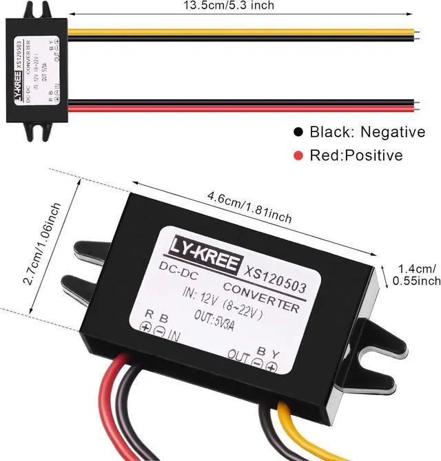 Alt view image 10 of 14 - Direct Current Converter 12V to 5V 3A 15W Buck Converter Module, Direct Current to Direct Current Reduced Voltage Regulator Car Power Converter Output Power Adapter, Wire Interface (3 Pieces)