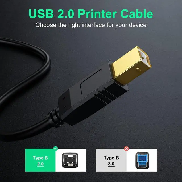 Alt view image 10 of 14 - Printer Cable 25 ft USB Printer Cable Cord Type A-Male to B-Male Printer USB Cable for Printer/Scanner-Gold-Plated