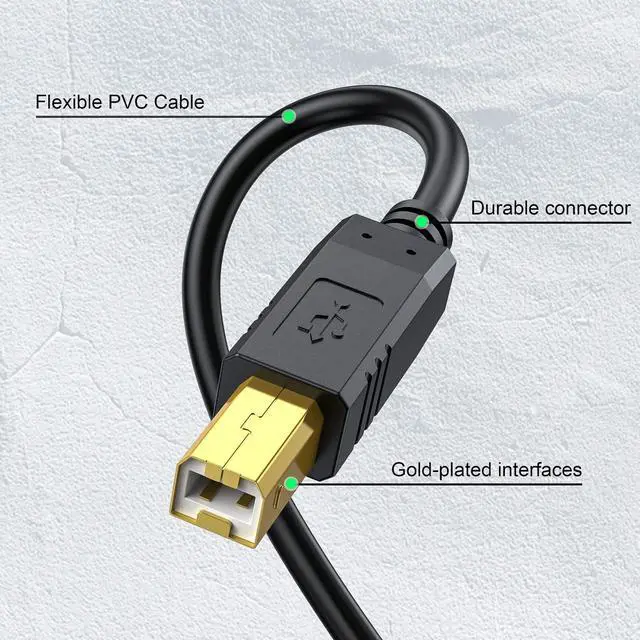 Alt view image 12 of 14 - Printer Cable 25 ft USB Printer Cable Cord Type A-Male to B-Male Printer USB Cable for Printer/Scanner-Gold-Plated