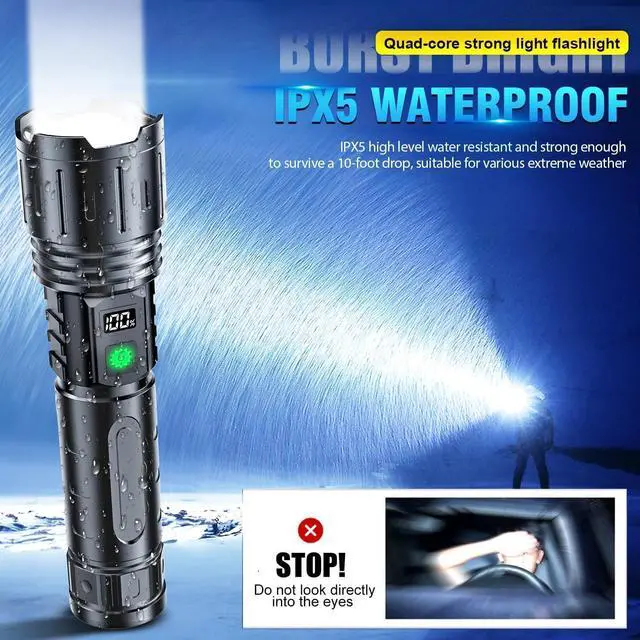 Alt view image 12 of 14 - Flashlights 20000 High Lumens Rechargeable - 20H Runtime 1500 Meters Long Beam Super Bright LED Flash Light with Power Display & IPX5 Waterproof for Camping 5 Modes Zoomable Handheld Flashlight 2pcs