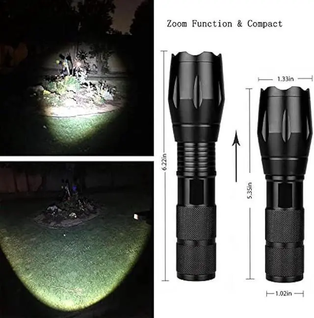 Alt view image 8 of 10 - Military Grade Flashlight 3000 Lumen 5 Modes Water Resistant LED Tactical Torch Flash Light, 2 Pack