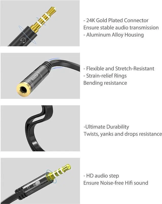 Alt view image 11 of 14 - Headphone Splitter 3.5mm Mic Audio Splitter Headset Splitter Cable for Gaming Headset with Separate Audio Microphone Jacks (Not for 2 Headphones)