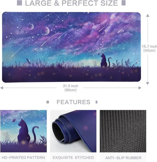Alt view image 9 of 14 - Gaming Mouse Pad Large Mouse Pad for Desk Desk Mat Extended Mousepad Cute Purple Mouse Pad with Non-Slip Rubber Base XL Desk Pad for Home Office Gaming (31.5x15.7 Cat)