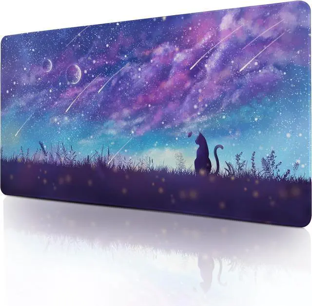 Alt view image 8 of 14 - Gaming Mouse Pad Large Mouse Pad for Desk Desk Mat Extended Mousepad Cute Purple Mouse Pad with Non-Slip Rubber Base XL Desk Pad for Home Office Gaming (31.5x15.7 Cat)