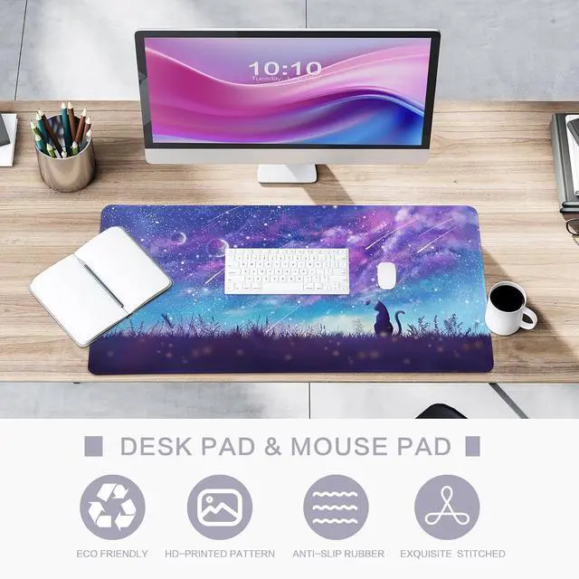 Alt view image 12 of 14 - Gaming Mouse Pad Large Mouse Pad for Desk Desk Mat Extended Mousepad Cute Purple Mouse Pad with Non-Slip Rubber Base XL Desk Pad for Home Office Gaming (31.5x15.7 Cat)