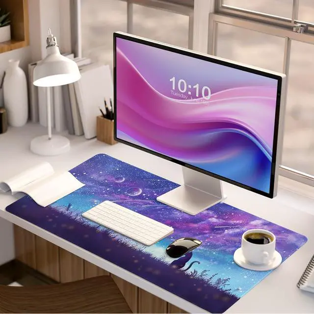 Alt view image 13 of 14 - Gaming Mouse Pad Large Mouse Pad for Desk Desk Mat Extended Mousepad Cute Purple Mouse Pad with Non-Slip Rubber Base XL Desk Pad for Home Office Gaming (31.5x15.7 Cat)
