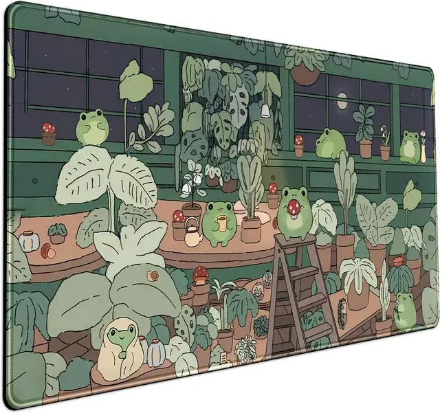 Alt view image 7 of 12 - Cute Frog Mouse Pad Desk Pad Kawaii Green Desk Decor Mat Large Gaming Mouse Pad for Desk Computer Keyboard Laptop Desk Decor Home Office Accessories for Girl (31.5x15.7 in)-with Stitched Eges Pad