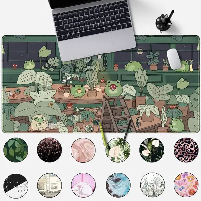 Alt view image 8 of 12 - Cute Frog Mouse Pad Desk Pad Kawaii Green Desk Decor Mat Large Gaming Mouse Pad for Desk Computer Keyboard Laptop Desk Decor Home Office Accessories for Girl (31.5x15.7 in)-with Stitched Eges Pad