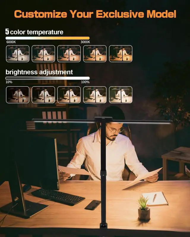 Alt view image 10 of 15 - Desk Lamp with Clamp for Home Office - Eye-Caring Office Computer Led Desk Light with Flexible Gooseneck, 22W Bright Architect Study Clip Lamp for Desk Adjustable Task Lighting Stepless Dimming