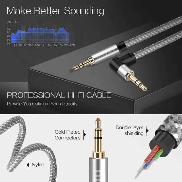 Alt view image 12 of 14 - 3.5mm Audio Cable 15 ft AUX Cord Male to Male AUX Headphone Cable aux Cable Stereo Aux Jack to Jack Cable 90 Degree Right Angle Auxiliary Cord
