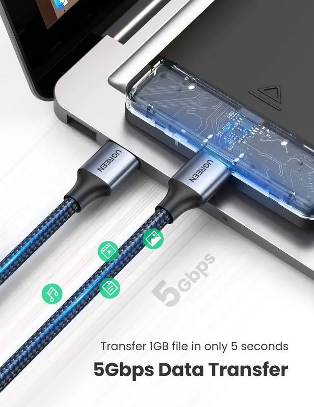 Alt view image 3 of 7 - UGREEN USB 3.0 A to A Cable USB to USB Cable Type A Male to Male USB 3.0 Cable Nylon Braided Cord for Data Transfer Hard Drive Enclosures Printers Modems Cameras 6FT