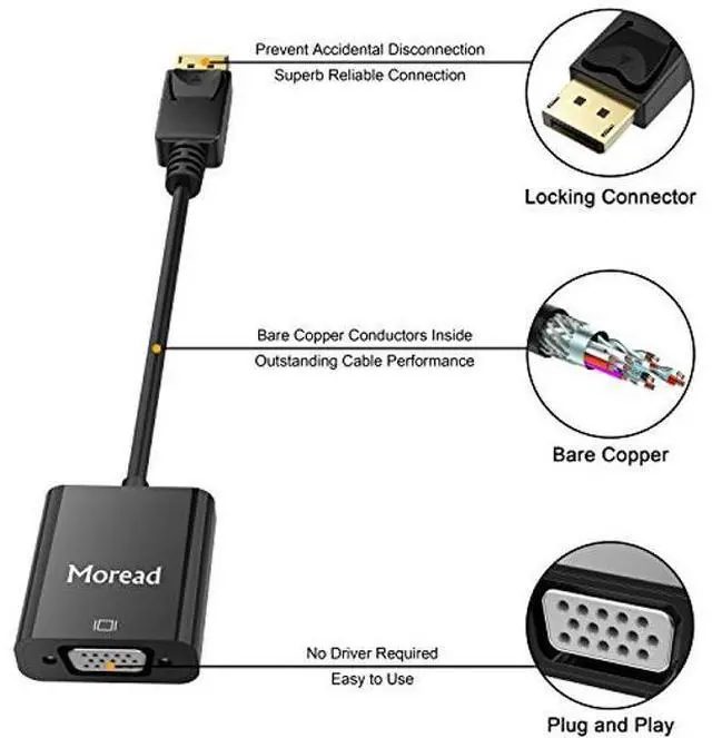 Alt view image 8 of 10 - Moread DisplayPort (DP) to VGA Adapter, 10 Pack, Gold-Plated Display Port to VGA Adapter (Male to Female) Compatible with Computer, Desktop, Laptop, PC, Monitor, Projector, HDTV - Black