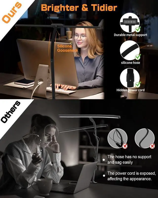 Alt view image 11 of 15 - Desk Lamp with Clamp for Home Office - Eye-Caring Office Computer Led Desk Light with Flexible Gooseneck, 22W Bright Architect Study Clip Lamp for Desk Adjustable Task Lighting Stepless Dimming