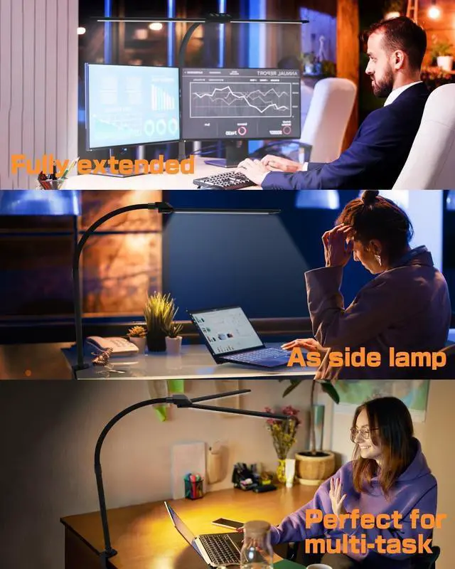 Alt view image 14 of 15 - Desk Lamp with Clamp for Home Office - Eye-Caring Office Computer Led Desk Light with Flexible Gooseneck, 22W Bright Architect Study Clip Lamp for Desk Adjustable Task Lighting Stepless Dimming