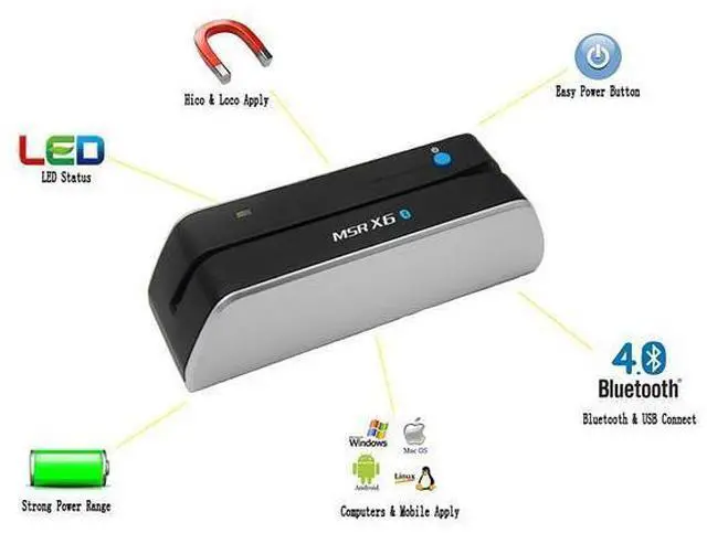 Alt view image 11 of 14 - New Bluetooth MSRX6(BT) Credit Card Reader/Writer/Encoder Magstripe Swipe MSRX6 MSR206