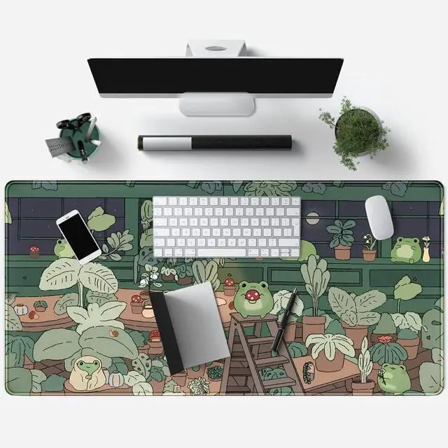 Alt view image 10 of 12 - Cute Frog Mouse Pad Desk Pad Kawaii Green Desk Decor Mat Large Gaming Mouse Pad for Desk Computer Keyboard Laptop Desk Decor Home Office Accessories for Girl (31.5x15.7 in)-with Stitched Eges Pad