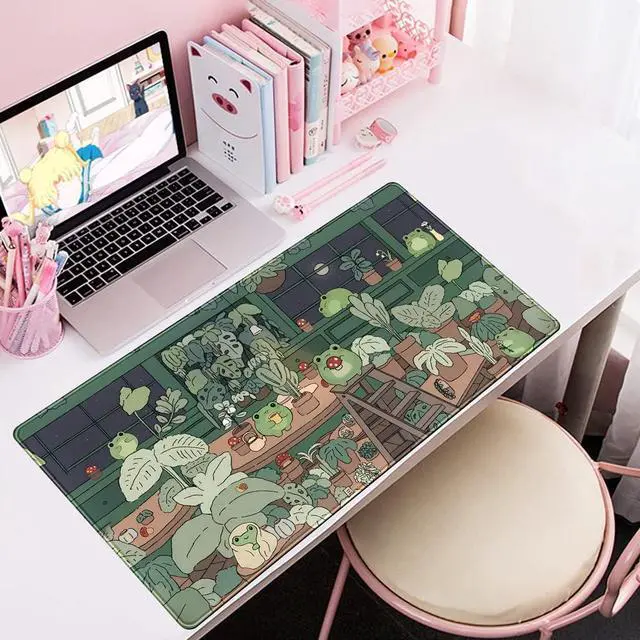 Alt view image 11 of 12 - Cute Frog Mouse Pad Desk Pad Kawaii Green Desk Decor Mat Large Gaming Mouse Pad for Desk Computer Keyboard Laptop Desk Decor Home Office Accessories for Girl (31.5x15.7 in)-with Stitched Eges Pad