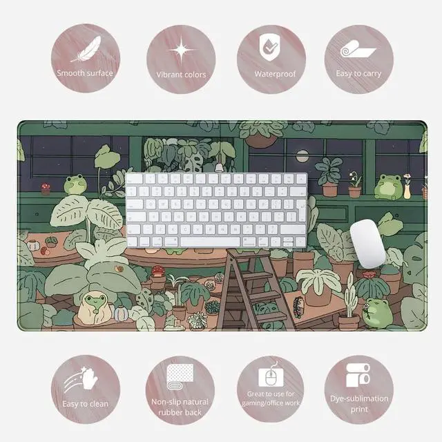 Alt view image 12 of 12 - Cute Frog Mouse Pad Desk Pad Kawaii Green Desk Decor Mat Large Gaming Mouse Pad for Desk Computer Keyboard Laptop Desk Decor Home Office Accessories for Girl (31.5x15.7 in)-with Stitched Eges Pad