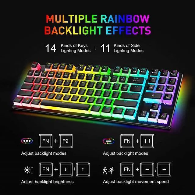Alt view image 9 of 14 - Havit Mechanical Gaming Keyboard with PBT Pudding Keycaps, 89 Keys RGB Backlit Wired USB Computer Keyboards with Blue Switches & Surround Lighting for Desktop PC Gamer