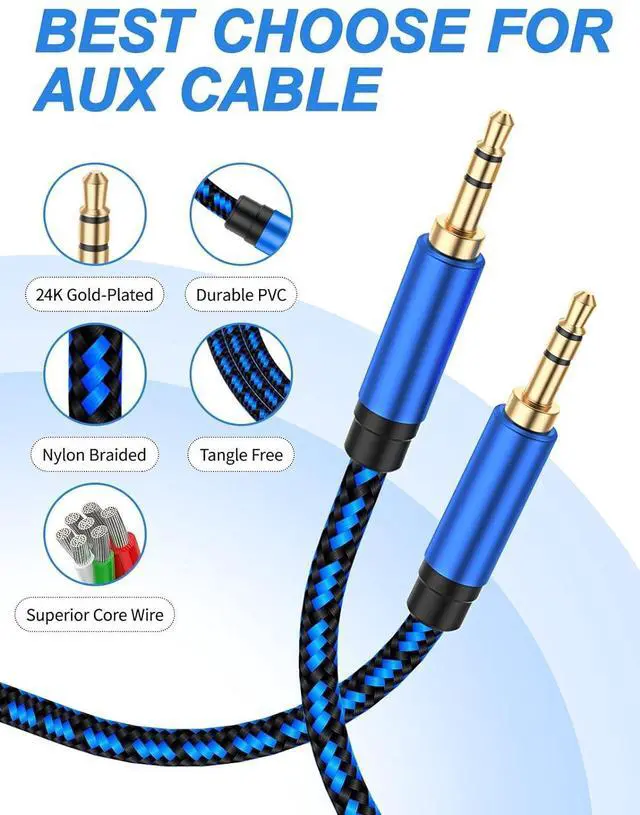 Alt view image 10 of 14 - Aux Cord 6.6 ft 2Pack 3.5mm Audio Cable Aux Cable for Car Nylon Braided Audio Cable 3.5mm Male to Male for Headphone Speaker Phone Car Stereo