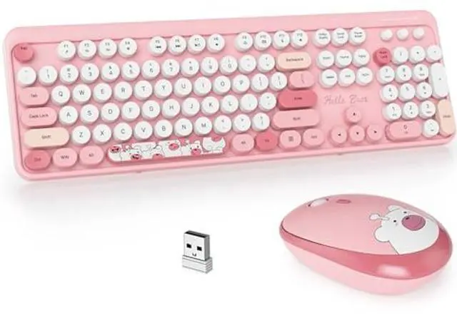 Alt view image 6 of 10 - GTSP Pink Typewriter Keyboard Wireless Mouse Combo, Cute Keyboard 2.4G Office Full-Sized Retro Keyboard with Round Keycaps for Laptop PC Desktops(Pink)